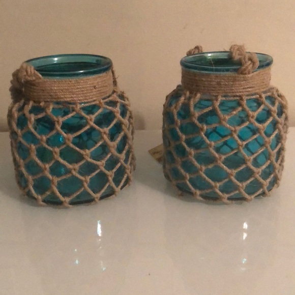 Two Turquoise Glass Beachy Jars! - Picture 2 of 3
